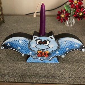 Halloween wood bat candle holder